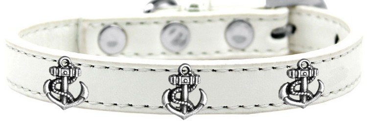 Silver Anchor Widget Dog Collar White Size 10